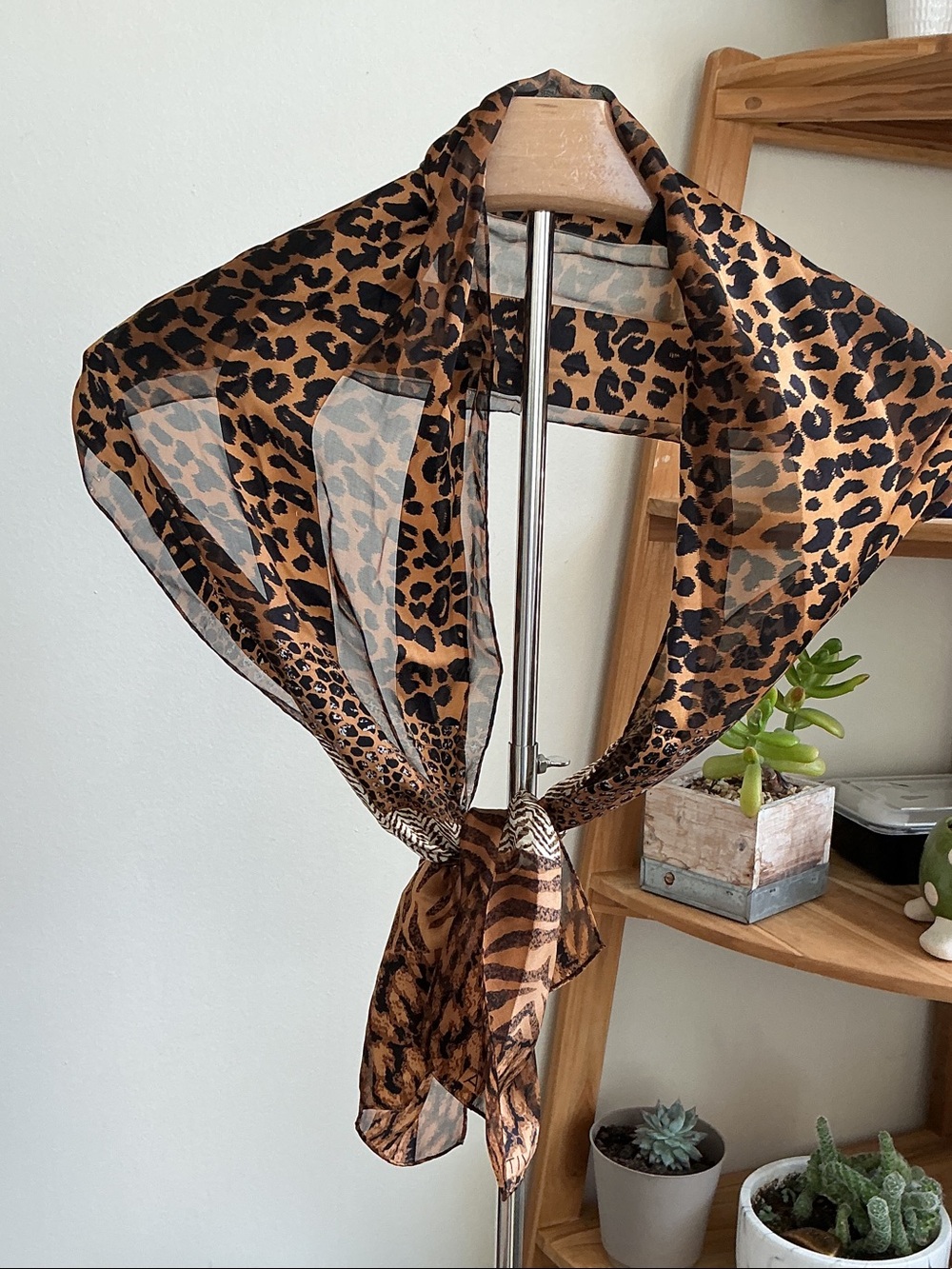 Adrienne Vittadini Animal-Print Sheer Scarf in Brown & Black